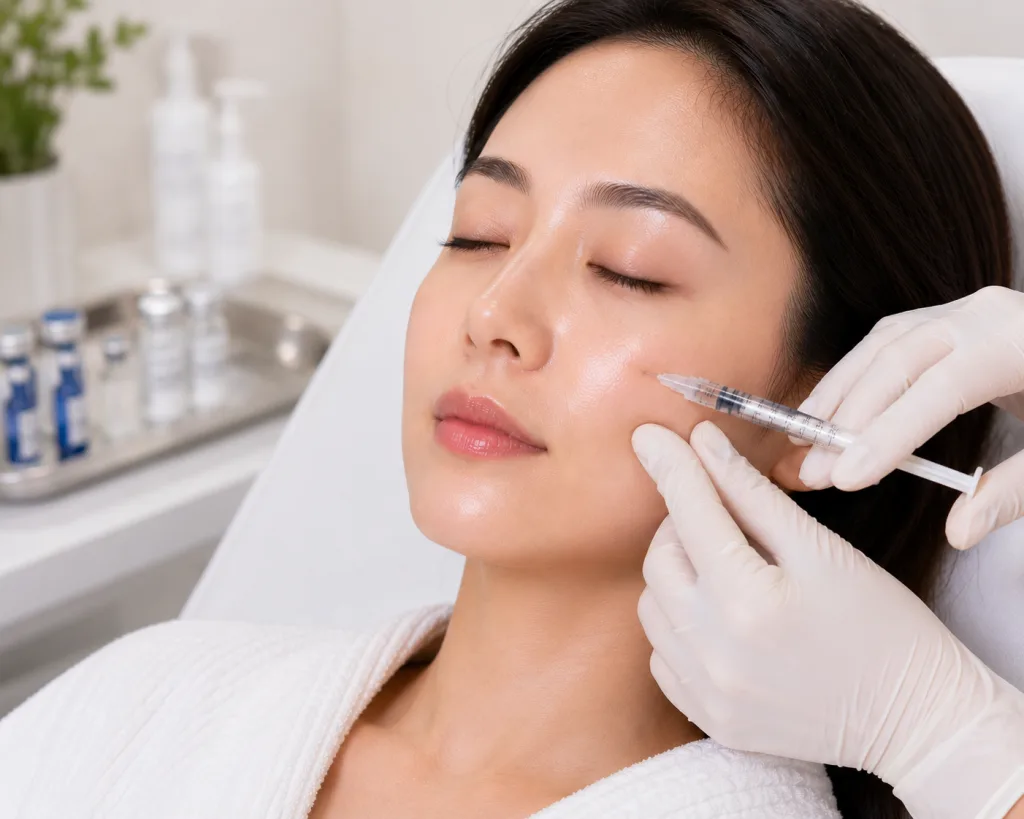 PRP being injected into facial skin to soften fine lines