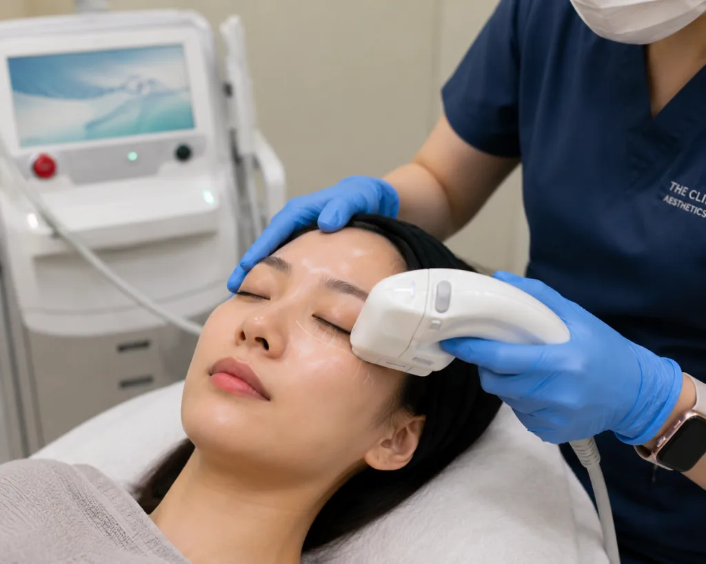 HIFU treatment being performed around the eye area
