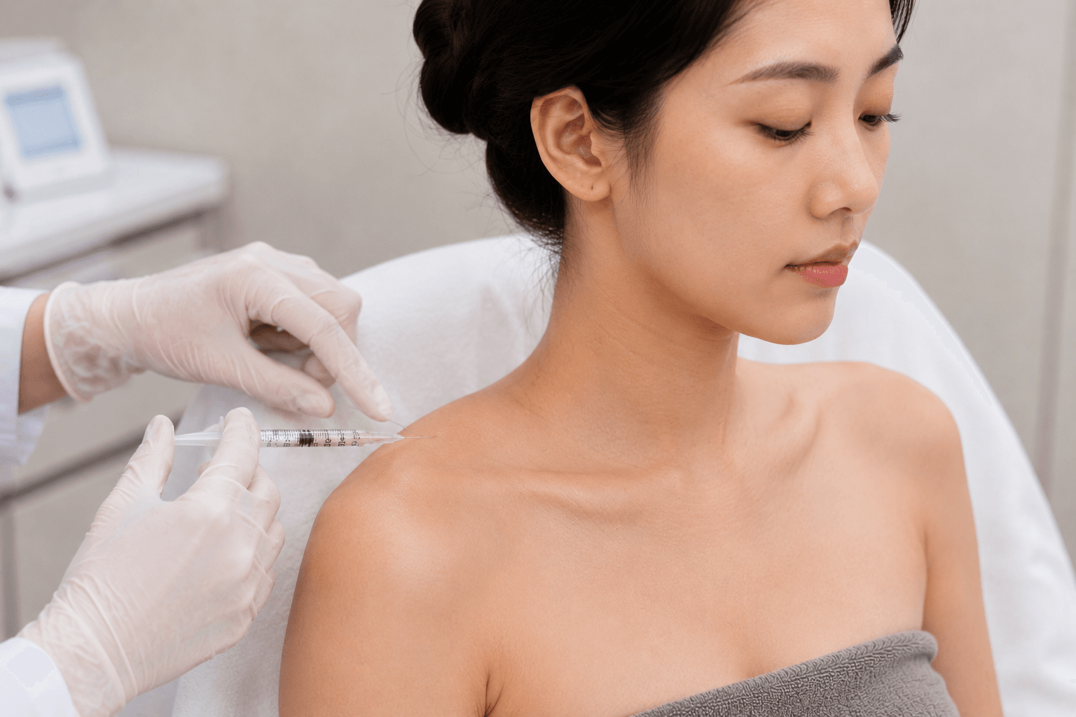 Doctor giving a TrapTox shoulder injection at Verve Clinic, Petaling Jaya