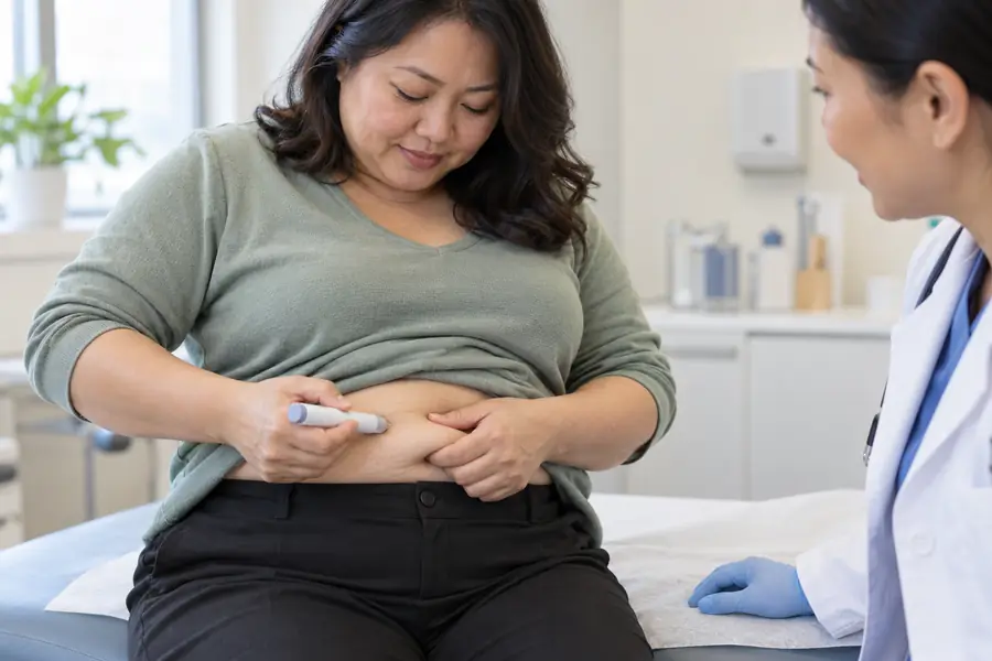 Doctor guiding a patient through her first weekly weight loss injection at Verve Clinic, Petaling Jaya