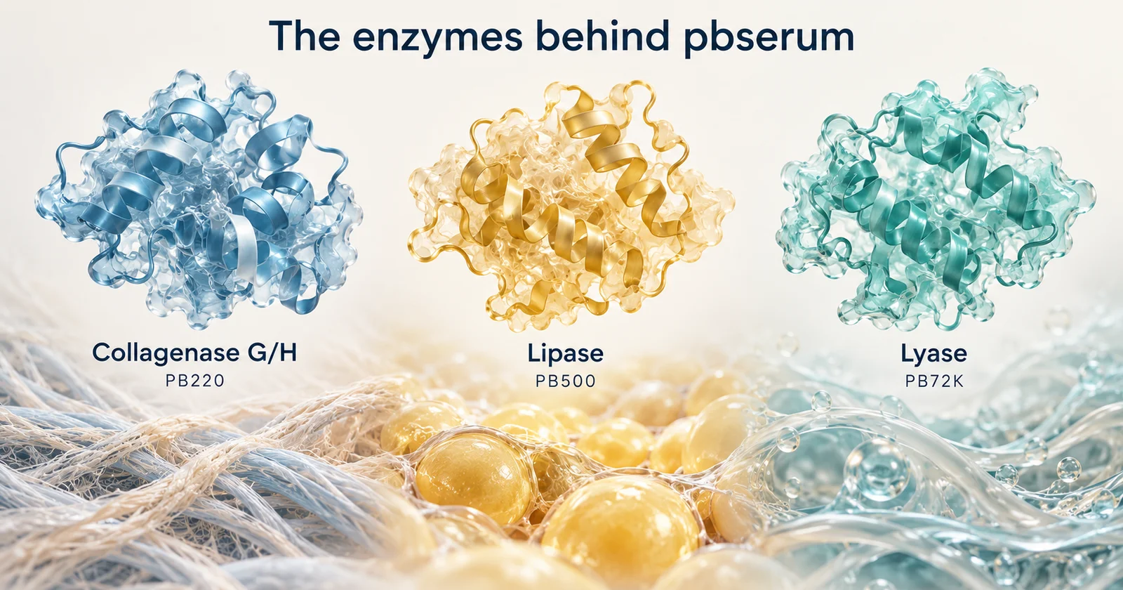The three enzymes in PB Serum: collagenase G/H PB220, lipase PB500 and lyase PB72K